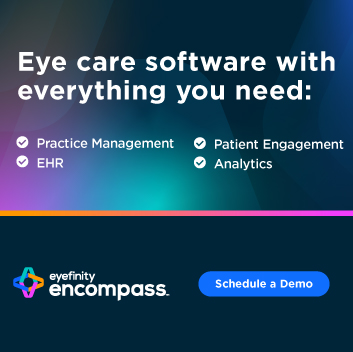 Eyefinity Encompass core four: practice management, EHR, Patient Engagement, Analytics